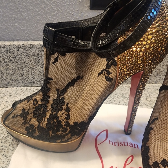 Christian Louboutin Strass Heel Booties Mesh Lace 39 - Picture 16 of 16